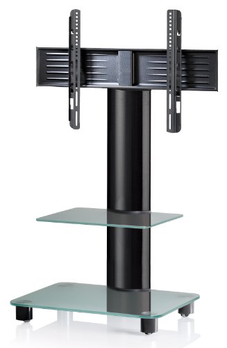 VCM Tosal Schwarz-Soporte Vertical de TV, con estantes, Ruedas Incluidas, Cristal Opaco, Color Negro
