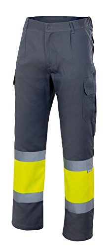 Velilla 156/C80/TXL Pantalón de alta visibilidad, Gris y amarillo fluorescente, XL