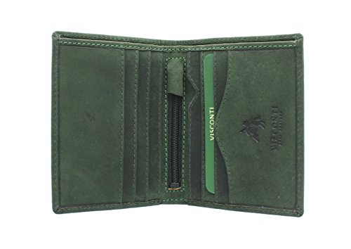 Visconti Cartera Compacta Arrow de Cuero Engrasado 705 Bloqueo RFID Verde Petróleo