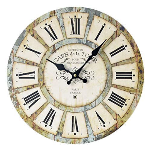 Wakauto Reloj de Pared Vintage Colgante Silencioso Retro Números Romanos Relojes de Pared para Sala de Estar Dormitorio Cocina Restaurante Decoración (Colores Surtidos sin Batería)