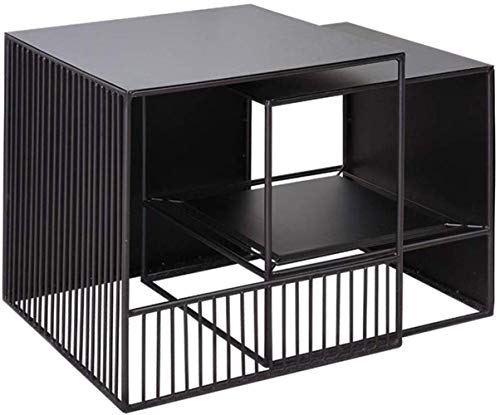 WDX- Arte del Hierro Mesa Cuadrada, un Conjunto de Dos Piezas de la Sala Dormitorio Ocio Sofá Tabla Lateral Balcón Negro Restaurante Tabla de té Tabla Negociar Creativo (Color : Black)