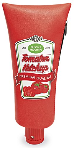 Wedo 2426469902 - Estuche Ketchup Tube, cremallera, sacapuntas integrado, 26 x 6, 4 x 11, 5 cm, piel sintética, color rojo