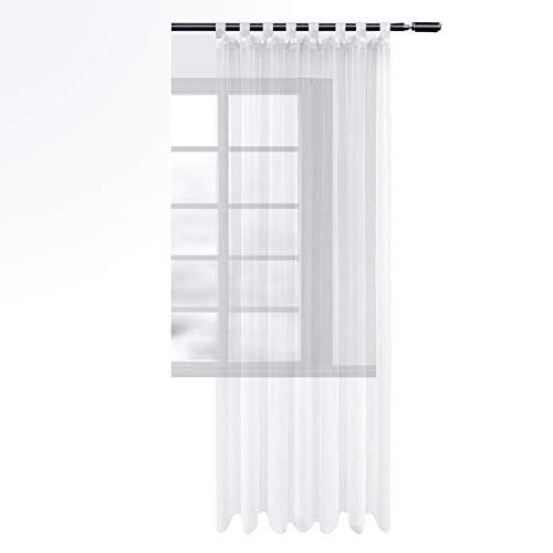 WOLTU Cortinas Translucidas con Trabillas para Ventana salón habitación y Dormitorio Moderno Anti-UV Respirable 1 Pieza 140x225cm Blanco VH5902ws