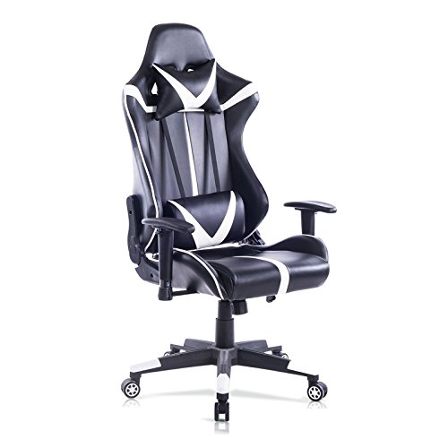 WOLTU Racing Silla, Gaming Silla de Escritorio Silla Oficina Silla de Ordenador Silla giratoria de Oficina Ajustable Silla Blanco BS13ws