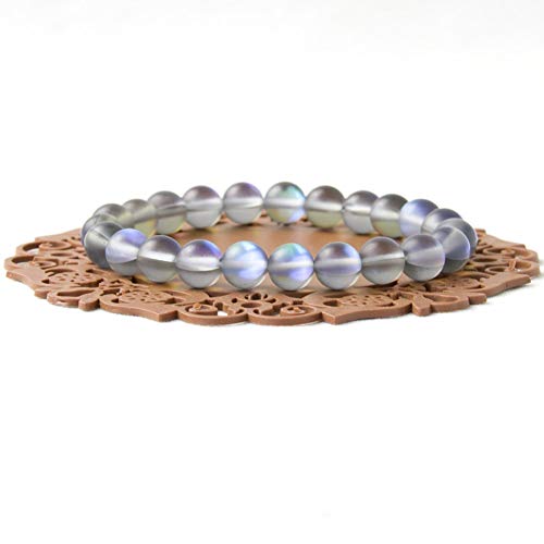 WOVP Pulsera 8Mm Bead Flash Stone Blue Labradorite Pulsera Modelos Femeninos Pulseras De Cristal Gris Moonstone Pulsera Mujeres