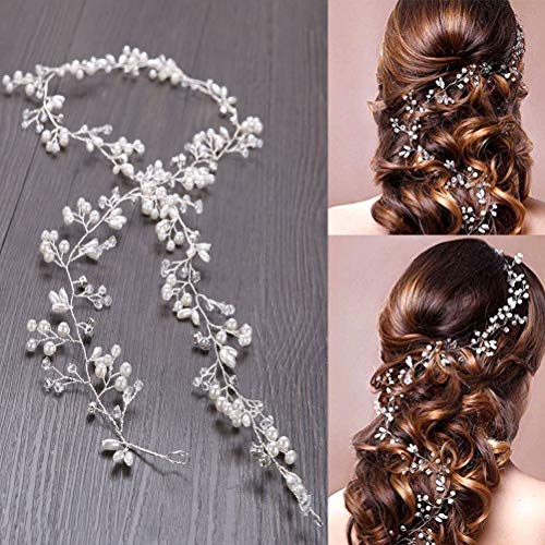 WOWOSS Diadema Nupcial - Novia para Pelo Tiaras Hecho a Mano Nupcial Accesorio para Tocado de Novia para Boda, Fiesta (100cm)