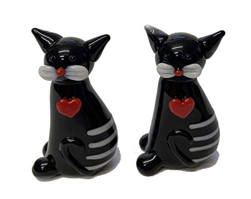 WWW.Vienna-Fashion.at - Juego de 2 gatos negros de cristal con corazón rojo para el día de San Valentín (5 cm de alto)