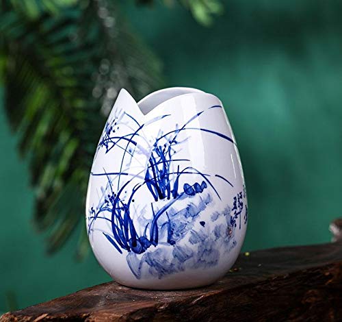 WXIANG Jarrón Decorativo Estilo Chino Patrón de Loto Pintado a Mano Azul y Blanco Porcelana Cerámica Florero pequeño Sala de Estar Moderna Estudio Decoración del hogar Bonsai (Color : 2)