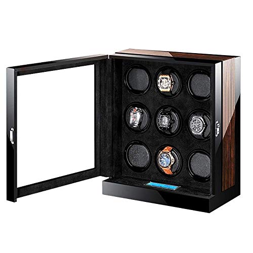 WYFX Caja de Almacenamiento automática de la devanadera del Reloj de los Relojes de Madera 9 + 0 con la Caja de la devanadera del Reloj de la Pantalla táctil del LCD