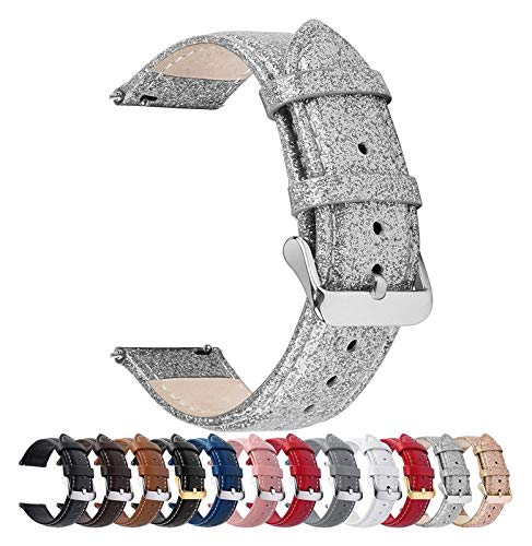 WYYHYPY 3 colores Patent Patent Watch Strap Stella Glitter Patrón Modelo de cuero Correa Accesorio intercambiable para relojes de 22 mm 22mm Silver + Silver Hardware correa de reloj