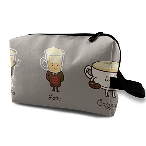 XCNGG Bolsa de almacenamiento de maquillaje de viaje, bolso de aseo portátil, pequeña bolsa organizadora de cosméticos para mujeres y hombres, divertida bebida de café de dibujos animados