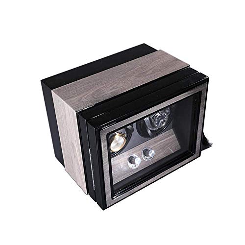 XIUWOUG Double Watch Winder, para relojes automáticos, carcasa de madera, color exterior, piel sintética, motor japonés supersilencioso (color: gris)