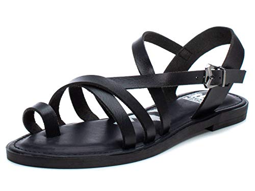 XTI - Sandalia Plana para Mujer - Sandalia con Tira y Cierre de Hebilla - Tacón 2 cm - Color Negro - Talla 36