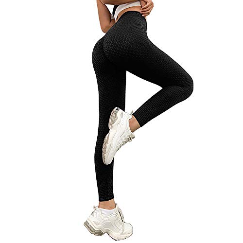 Y-H-X Mujeres High Cintura Entrenamiento Gimnasio Sonrisa Contorno Pantalones sin fisuras Pantalones de yoga Medias,Negro,L