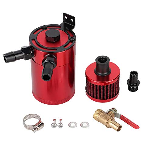 Yctze Depósito del Tanque de Aceite del automóvil, (Universal) Aleación de Aluminio Depósito del Tanque de Aceite Catch Can con Kit de Accesorios de 2 Puertos(Rojo)