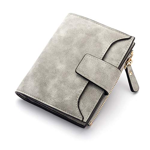 Youpin Cartera de cuero para mujer, pequeña y delgada, monedero de bolsillo para mujer, carteras para tarjetas, carteras de lujo (color: gris)