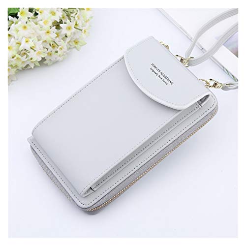 Youpin Cartera para mujer, de piel de color sólido, con correas de hombro, para teléfono móvil, tarjetas grandes, cartera, bolsillos para niñas (color: gris)