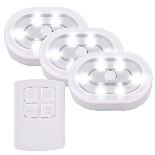 YSSMAO Control Remoto Inalámbrico LED Bajo Gabinete Puck Lights 3 Lámpara Batería con Motor LED Night Lights Controled with RF Remote Temporizador Regulable,Cool White 6000k