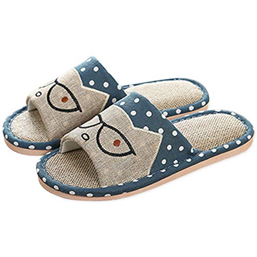 Zapatillas de casa de Lino Unisex, Bonitas Zapatillas Antideslizantes de Pareja de Dibujos Animados, adecuadas para Interiores y Exteriores (Armada EU40-41)