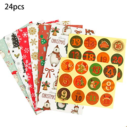 ZChun Navidad Bolsa de Regalo con 24 Pegatinas Reutilizables de Navidad Cajas de Papel Craft Extras Bol para Recuerdos Dulces Galletas de envoer, 6 Eilos