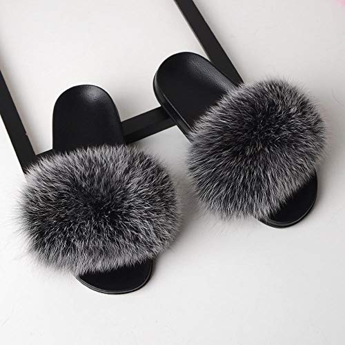 Zquest Desgaste Exterior Pantuflas mullidas, cómodas Pantuflas sin Cordones para Mujer-Negro Frost_36 (230)