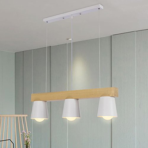 ZTLEUCHTE moderno luces colgantes nórdicas elegante araña de madera Metallo pantalla blanca Lámpara colgante de la vendimia ajustable altura iluminación decorativa para cafetería fiesta bar comedor E2