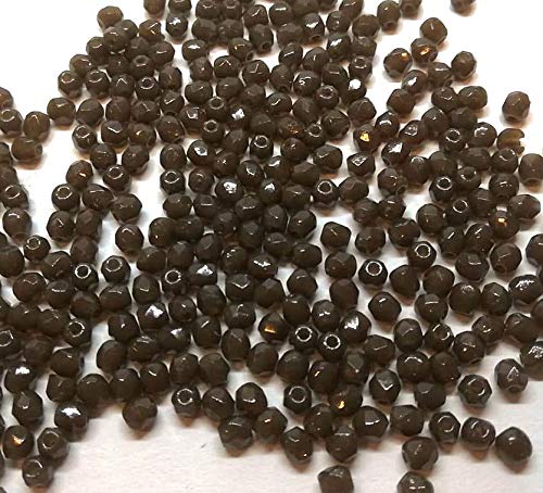 100 perlas de cristal de Bohemia pulidas, de 3 mm, pulidas a fuego, redondas, cuentas redondas checas, perlas de cristal en color a elegir, cristal, Color gris ahumado., 3 mm