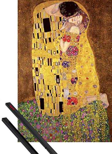 1art1 Gustav Klimt Póster (91x61 cm) El Beso, 1908 Y 1 Lote De 2 Varillas Negras