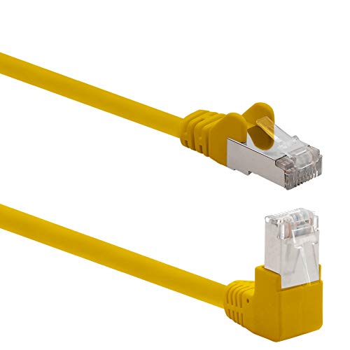 1aTTack.de 366180 - Cable de red (Cat 6, ángulo de 90º, 2 m, 1 unidad, SFTP PIMF, 1000 Mbit/s, conector RJ45, 1 x 2 m), color amarillo