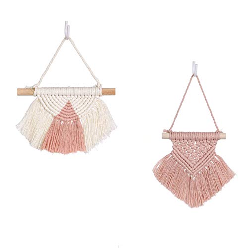 2 PC Mini Macramé Para Colgar En La Pared Con Borlas, Tejido A Mano Elegante Tapiz Hermosa Frontones De Pared Para Habitación De Niños Decoración De Pared-A-(8X5pulgada)y(6X6pulgada)