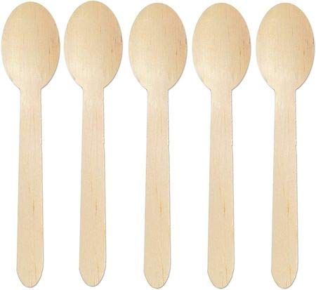 200 Cucharas Desechables de Madera Premium, 16cm - Resistente, Ecológico, Biodegradable, Compostable, 100% Natural.