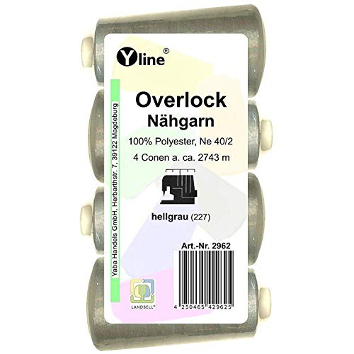 4 bobinas Overlock – Hilo de coser, color gris claro, 2743 m, NE 40/2, 100% poliéster, hilo para máquina de coser, 2962
