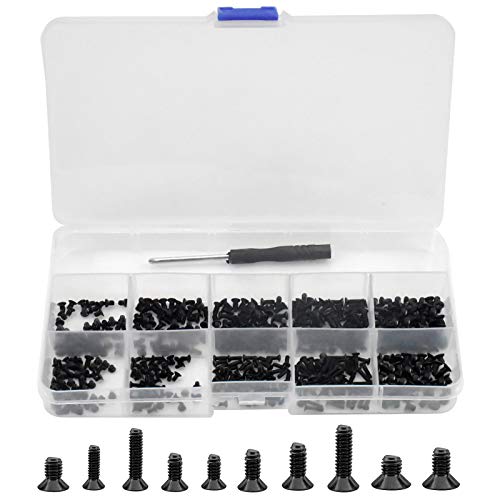 500 Piezas Juego de Tornillos, M2 M2.5 M3 Tornillo Phillips de Cabeza Plana, Pequeños Tornillos Avellanados & Destornillador con Caja para Computadora, Reparar gafas, Relojes, Joyería-Negro