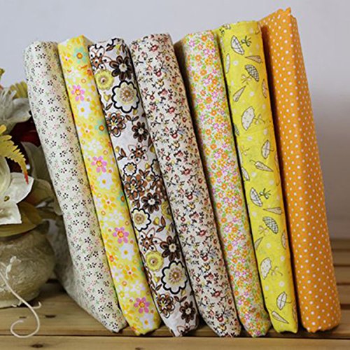 7pcs Tela de Algodón para Patchwork 25cm (Amarillo)