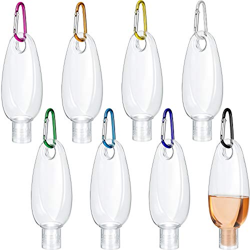 8 Botellas de Viaje Portátiles de 50 ml Botella Recargable de Plástico con Llavero Colores, Botella Vacía a Prueba de Fugas Mini Contenedor con Tapa Abatible para Accesorios de Acampar al Aire Libre