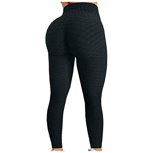 88AMZ Push Up Leggings para Mujer, Panal Arrugado para Nalgas de Los Mujeres Leggings Levante los Mallas de Yoga de Alta Cintura Pantalones Deportivos de Elásticos Fitness Pilates (Negro, M)