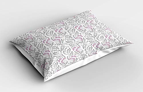 ABAKUHAUS Clásico Funda de Almohada, Primavera puntillas Bayas, Decorativa de Suave Microfibra Estampada Lavable, 80 cm x 40 cm, Gris Gris pálido Malva