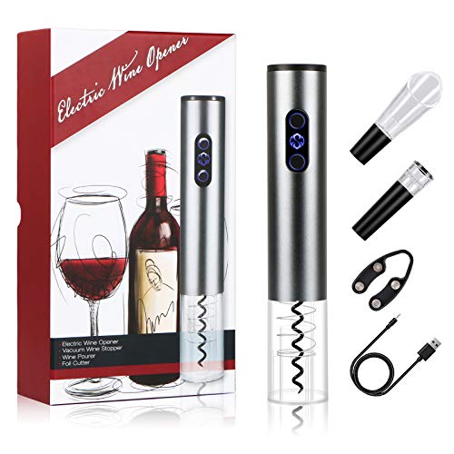 Abridores Eléctricos,Sucastle Sacacorchos Eléctrico,Abridor Botellas con USB,Profesional Abridor Botellas de Vino,Automatico Abrelatas de Vino Set Regalo,con Cortacápsulas, Vertedor y Tapón de Vino.