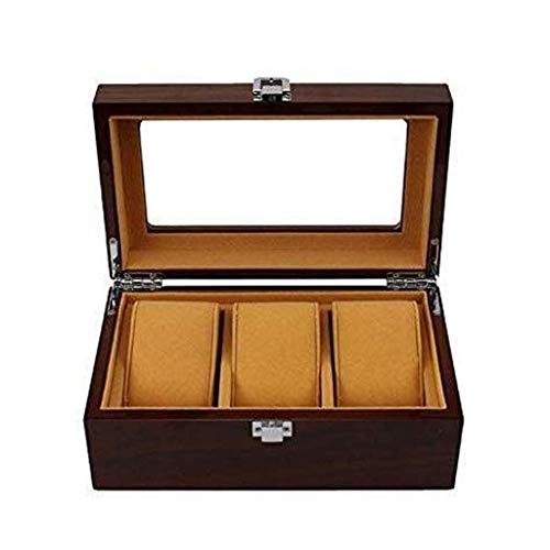 ADSE Watch Box Organizer Pillow Case - Vitrinas de Lujo Premium de 3 Ranuras con Tapa de Vidrio Enmarcado Elegante Costura en Contraste Resistente y