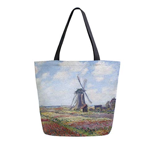 Ahomy Fields Of Tulip - Bolsa de lona para mujer, reutilizable, diseño de molino de viento de Rijnsburg