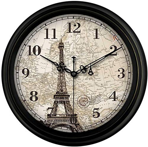 AIOJY Retro Antigua del Reloj De París Francia No En Silencio Marcando Reloj De Pared Segundo Reloj De Cuarzo,16 Pulgadas