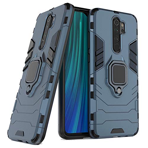 AKABEILA Funda Xiaomi Redmi Note 8 Pro,Sopatree Compatible para Xiaomi Redmi Note 8 Pro Carcasa Silicona PC Metálico Montaje Anillo Agarre Soporte Antichoque Caja Protector,Azul