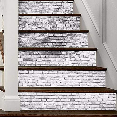 A.Monamour Pegatinas de Escalera Autoadhesivos 3D Grunge Antiguo Muro De Ladrillo Blanco Vinilo Impermeable Pegatinas de Pared Adhesivos Etiquetas Pegatinas de Baldosas DIY 6PCs