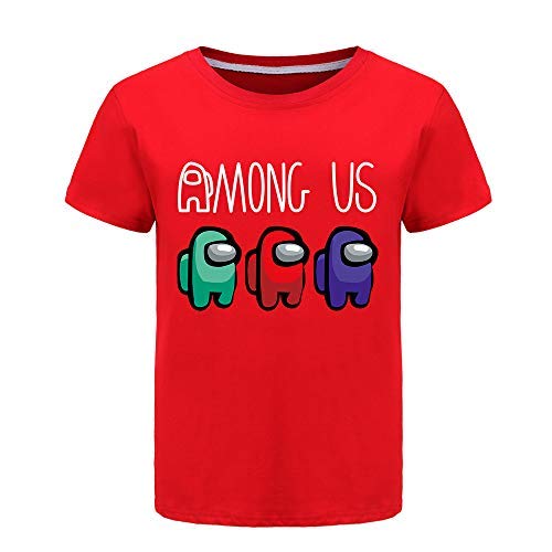 Among Us Verano 100% Camisetas de algodón para niños, niñas, Camisetas de Manga Corta, de 2 a 13 años (Red,9-10 años)