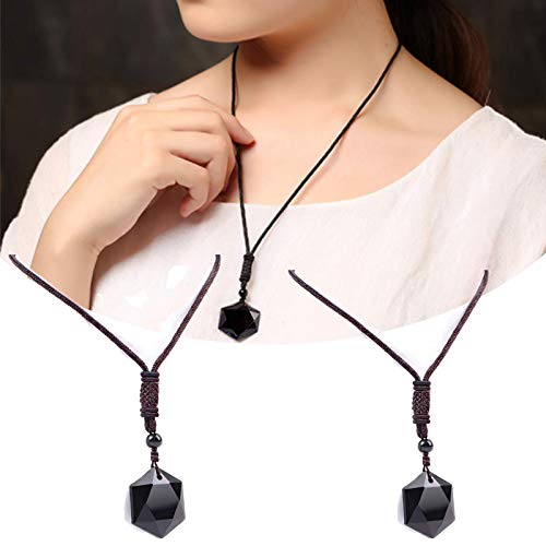 Amuleto de hexagrama Sagrado, Colgante de obsidiana Negra tibetana, Collares de joyería de talismán, Collar de Piedras Preciosas de Amatista, Collar de la Suerte Unisex (2PCS)