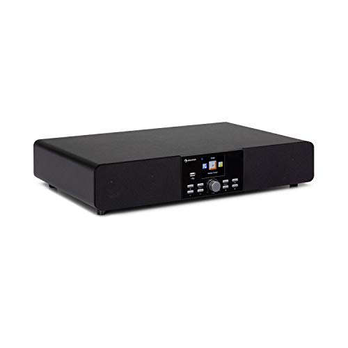 auna Stealth Base Connect - Soundbase, 2 x 15 W + 30 W de Potencia RMS, Radio con Internet/Dab+/FM, Bluetooth, Control por aplicación AirMusic, Pantalla LC 2,8", Puerto USB, Entrada de línea, Negro