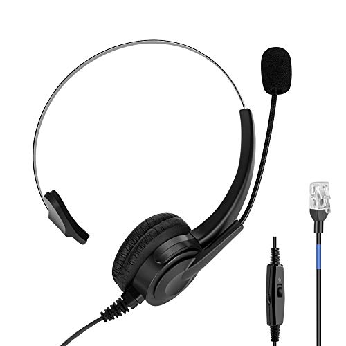 Auriculares Teléfono Fijo RJ9 Auricular Cableados Monoaural con Control de Volumen, Micrófono con Cancelación de Ruido Profesional para Teléfono Fijo IP Phone Oficina