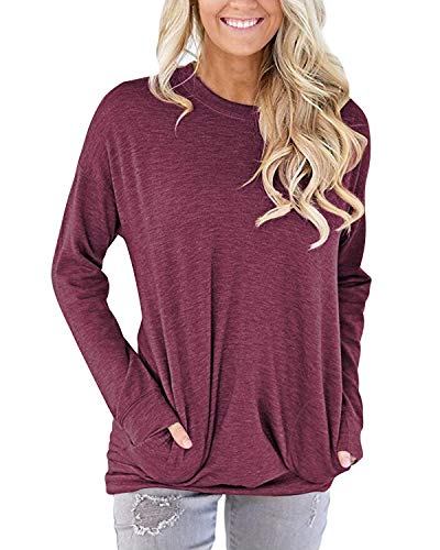 AUSELILY - Blusa Holgada cómoda con Cuello Redondo y Manga Larga Ajustada para Mujer(Mauve,S)