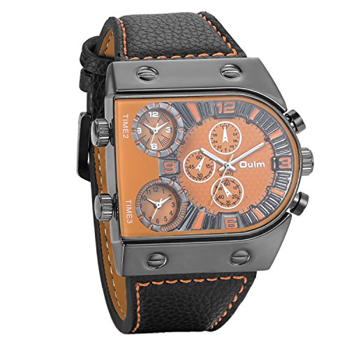 Avaner Grande Reloj Deportivo Militar para Hombre 3 Zonas de Horario Diferente, Reloj de Piloto Correa de Cuero Cuarzo Analogico, Diseño Llamativo Original (modelo8)