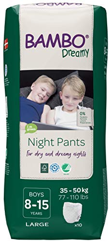 Bambo Nature Dreamy Boy Premium - Pantalones de noche (8 a 15 años), talla grande (35 a 50 kg)